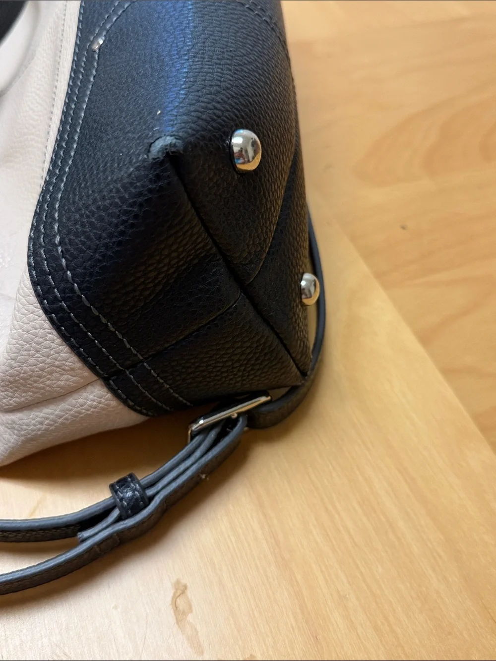 Nine West Black and Cream Two-Tone Faux Leather Pebbled Tote Bag